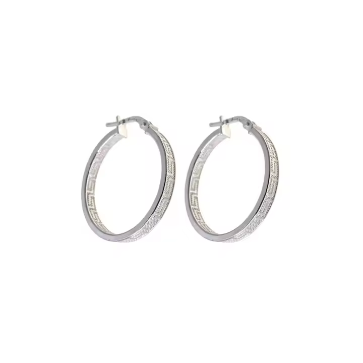 Aros Pendientes Plata Ley 925m mujer 20 mm. ancho 3 mm. detalle greca - 1