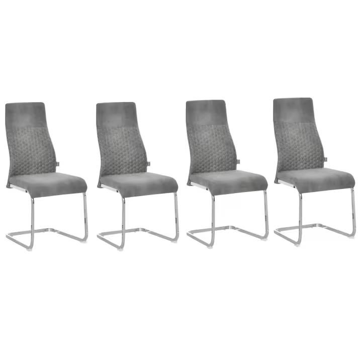 HOMCOM Set de 4 Sillas de Comedor Tapizadas en Terciopelo con Asiento Acolchado y Patas de Metal Sillas Cantilever Modernas 45x61x98 cm Gris - 1