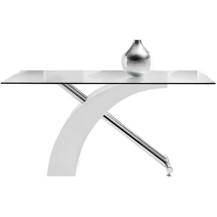 Mesa de Comedor HOGARDECORA con Sobre de Cristal Templado Transparente y Estructura de Acero Cromado - 150 cm de Ancho - 1