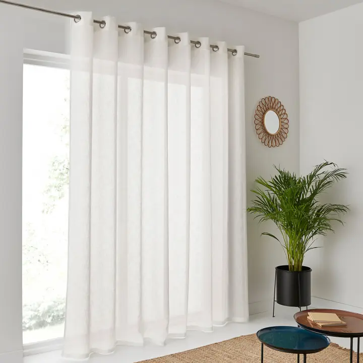 Visillo de cortina blanco  140x260cm para decorar sala de estar y dormitorio - 100% poliéster-Adorno de hilo plateado brillante - 1