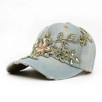 Gorro De Béisbol Para Mujer Con Bordado De Diamante Y Flor En Denim Protección Solar Ajustable Estilo Casual Verano - details 4