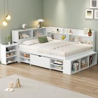 Cama Infantil Multifunctional 140x200cm | Individual Cama with Cajones, Librería y Armaro | Gran Almacenamiento, Somier de Láminas, Sin Columna, Blanco - details 2
