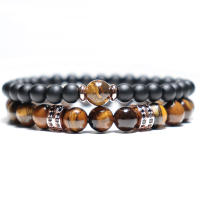 Pulsera De Hombre Con Piedras De Ojo De Tigre Naturales Y Zirconia Lujo Accesorios Para Hombre Regalo Para Novio Pulsera De Cuentas Redondas De Metal Cuero - details 9
