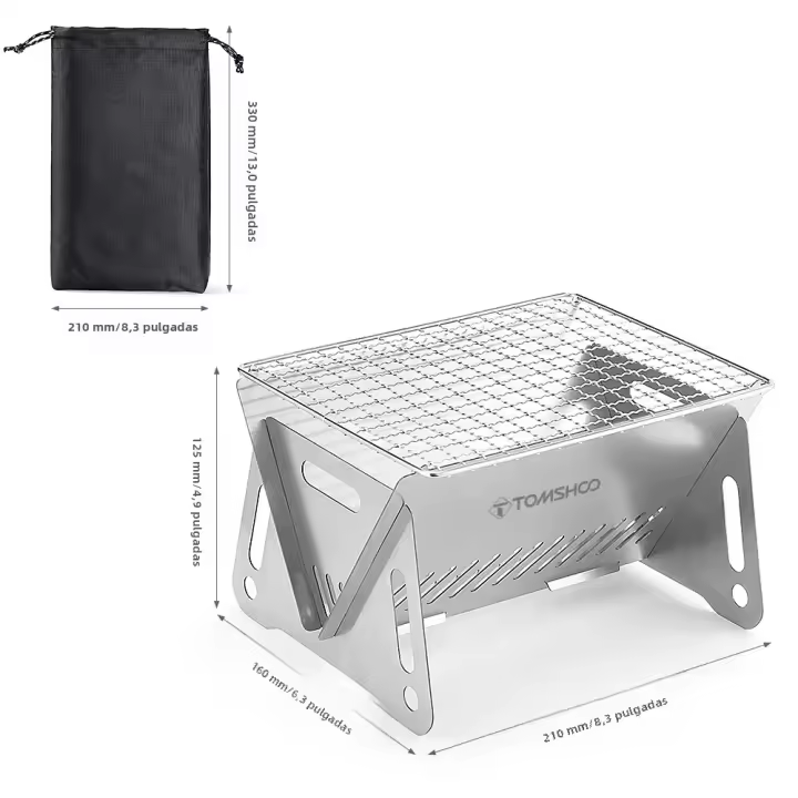 Estufa De Camping Tomshoo Para Madera Con Placa De Asado Portátil Y Plegable De Acero Inoxidable Para Cocinar Al Aire Libre Y Barbacoa - 1