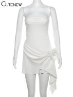 Vestido Mini De Mujer Nibber Floral Sin Mangas Cruzado Irregular Sin Cuello Elegante Para Fiesta De Cumpleaños Y Vestidos Sólidos De Corte Ajustado - details 1
