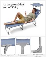 Tumbona Plegable con Parasol y Respaldo Reclinable, Ideal para Jardín, Piscina y Terraza, 193x53x29 cm, Capacidad de 150 kg - details 2