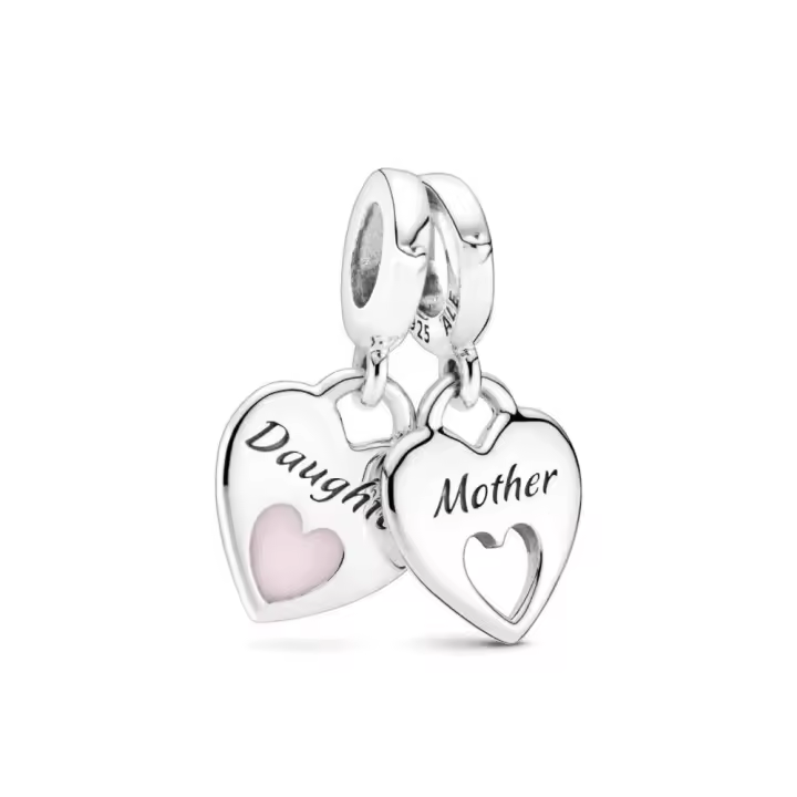 PANDORA Colgante Madre E Hija Plata de Ley Partido en Dos con Esmalte Rosa Brillante - 1