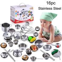 16 Pcs Kids Play House Juguetes de Cocina Utensilios de Cocina Ollas Sartenes Gift - details 1