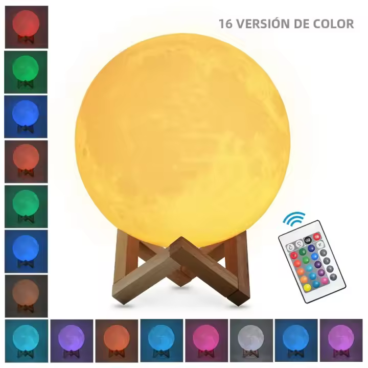 Lámpara De Luna Recargable 15cm 3D Impresión Luz De Noche LED Con Interruptor Táctil Decoración Para Dormitorio Colorido - 1