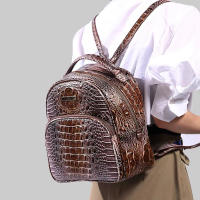 Mochila De Lujo Con Patrón De Cocodrilo Vintage Viaje Clásico Preppy Escuela Mochila De Día Para Mujer Material PU - details 24