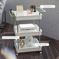 HOMCOM Carrito de Almacenamiento de 3 Niveles Carrito de Cocina con Asa y Caja Extraíble para Salón Comedor Oficina Baño 50x29,4x77 cm Blanco - details 5