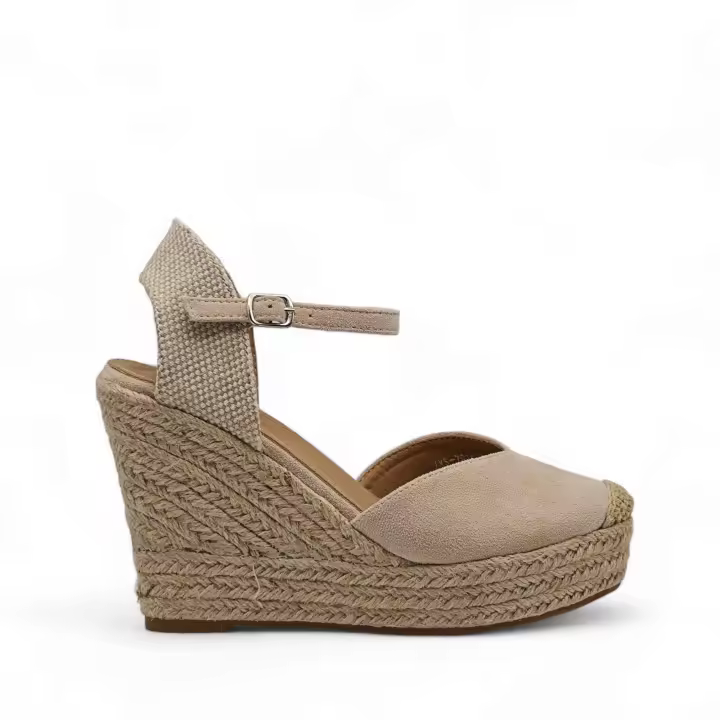 Calzados soraia, Sandalia de antelina y plataforma de yute, espardeñas de cuña alta, para mujer. - 1