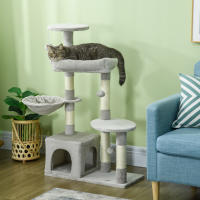 PawHut Árbol para gatos, árbol para escalar, poste rascador para gatos, altura 104 cm, centro de actividades de varios niveles, columnas reforzadas, 3 bolas colgantes, gris claro - details 1