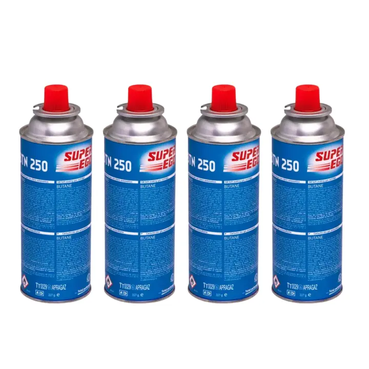 Pack  4 Cartucho Gas Camping 250ml SUPER-EGO SEH003800 |  Cartuchos  | Práctico, Seguro y Compatible con Hornillos Portátiles - 1