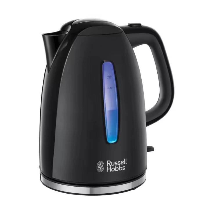 Russell Hobbs Hervidor De Agua Textures 22591-70 | 1,7 Litros, 2400W, Filtro Extraíble, Zona De Ebullición Rápida, Base De 360°, Indicador Del Nivel De Agua, Plástico Alto Brillo Sin BPA, Color Negro - 1