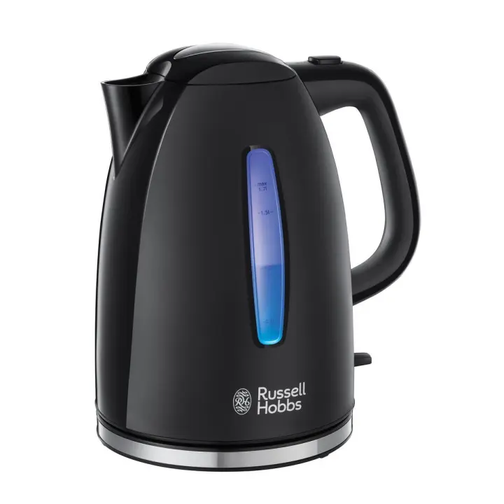 Russell Hobbs Hervidor De Agua Textures 22591-70 | 1,7 Litros, 2400W, Filtro Extraíble, Zona De Ebullición Rápida, Base De 360°, Indicador Del Nivel De Agua, Plástico Alto Brillo Sin BPA, Color Negro - 1