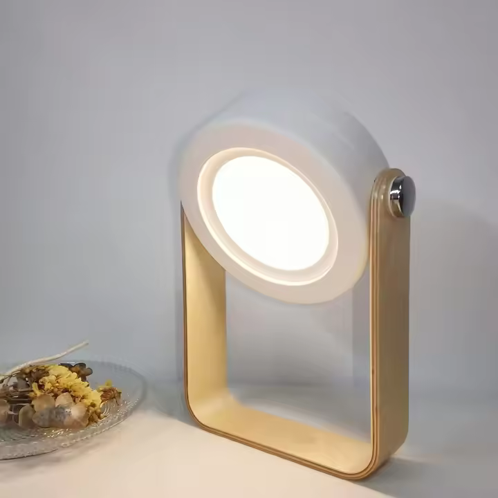 Luz de escritorio con Mango de Madera de 3 grados de Brillo, Luz Nocturna, lámpara de noche para dormitorio, plegable de Noche Lámpara, lámpara de Interior LED portátil por, control USB tárril, camping (Blanco) - 1