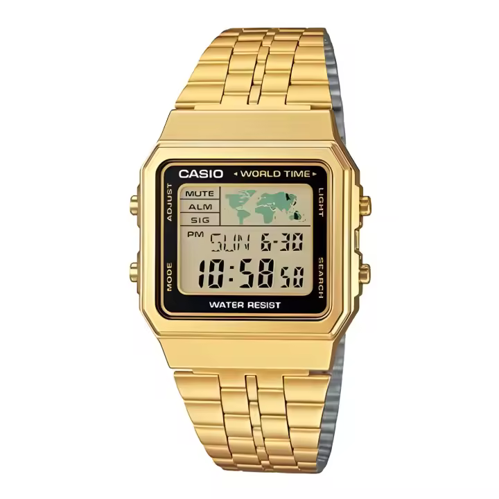 Reloj Casio Alarm World Time Digital A500WGA-1 hora mundial dorado - 1