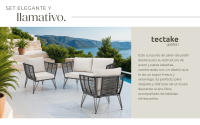 Tectake - Conjunto de salón de jardín SUNDO en diseño de cuerda con poliratán, Cómodo conjunto para jardín, compuesto por un sofá y 2 sillones para hasta 4 personas, Cojines de asiento extra gruesos y cómodos cojines para el respaldo, Poliratán resistente - details 2
