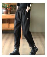 Amax LuluE Pantalones De Peluche De Lujo Para Mujer Invierno 2024 Moda Casual Vintage Gruesos Harajuku Harem Pantalones Talla Media Con Bolsillos Y Cuff - details 4