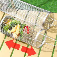 Cesta De Asado En Acero Inoxidable Para Camping Y Exterior Malla Redonda Para BBQ En Campamento Cesta De Barbacoa Portátil Con Ruedas - details 7