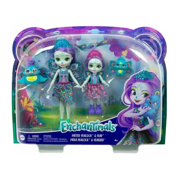 Enchantimals Hermanas Patter y Piera Peacock Muñecas con mascotas pavo real de Mattel - 1