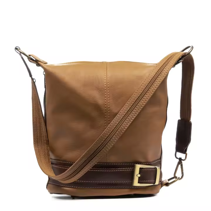 FIRENZE ARTEGIANI Alvito bolso bandolera-mochila  Mujer. Piel auténtica-Sauvage. Fabricado en Italia 23x17x24 Cm. Color: Cuero - 1