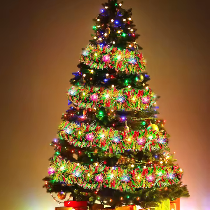 Guirnalda De Navidad 5M Tinsel Brillante Con Cinta Coloreada Decoración De Interior Para Árbol De Navidad Fiesta De Año Nuevo Y Bodas - 1