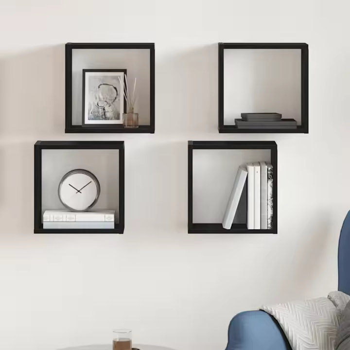 Estantes cúbicos de pared 4 uds roble negro 30x15x30 cm - 1