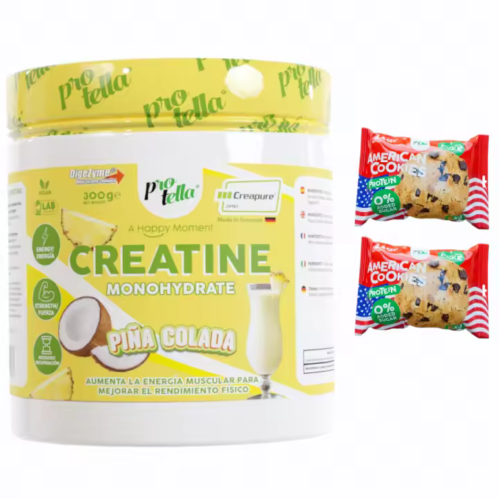 CREATINA CREAPURE (300G) PIÑA COLADA - Protella + 2pack american cookies  Alta calidad  Delicioso sabor - 1