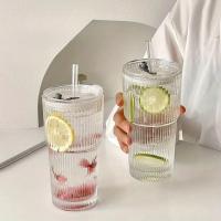 Vaso De Vidrio Con Tapa Y Pajita 600ml Estampado En Línea Para Bebidas Transparente Ideal Para Jugo Agua Y Café Frío - details 0