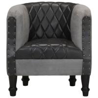 vidaXL Sillón cúbico de cuero auténtico y madera maciza mango Marrón, Negro, Sillon Dormitorio Sillon Comodos Silla Relax Sillón Sofá - details 0