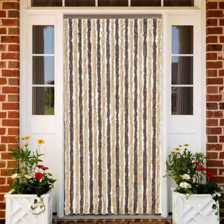 vidaXL Cortina antimoscas chenilla marrón oscuro y beige 90x220 cm - 1