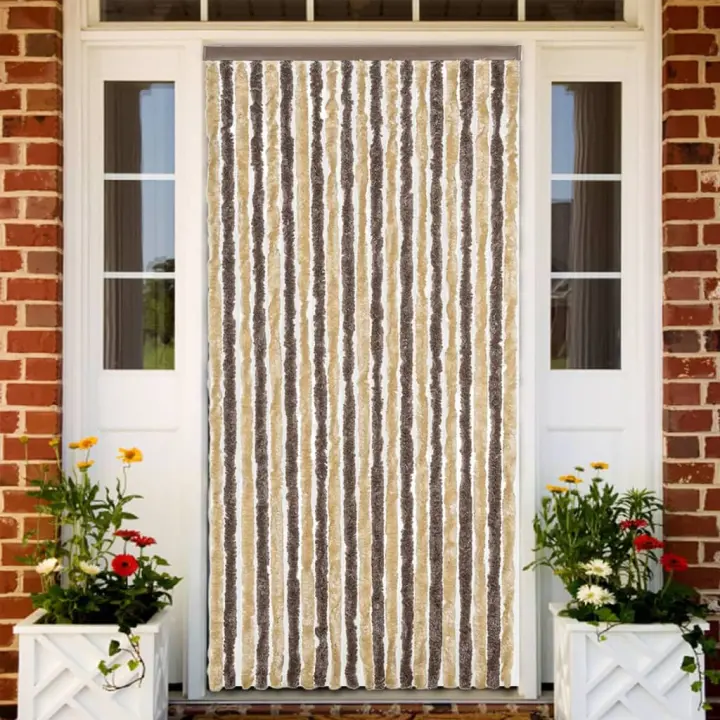 vidaXL Cortina antimoscas chenilla marrón oscuro y beige 90x220 cm - 1