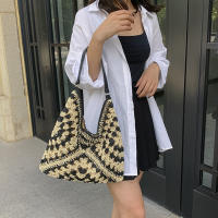 Bolso de hombro tejido de paja para mujerbolso de mano de tamaño mediano con asa para vacaciones en la playaPopular - details 5