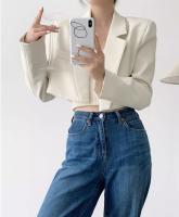 Chaqueta Corta Para Mujer En Blanco Sólido Elegante Con Manga Larga Abierta Frontal Casual Oficina Outerwear Poliéster Synthético - details 9