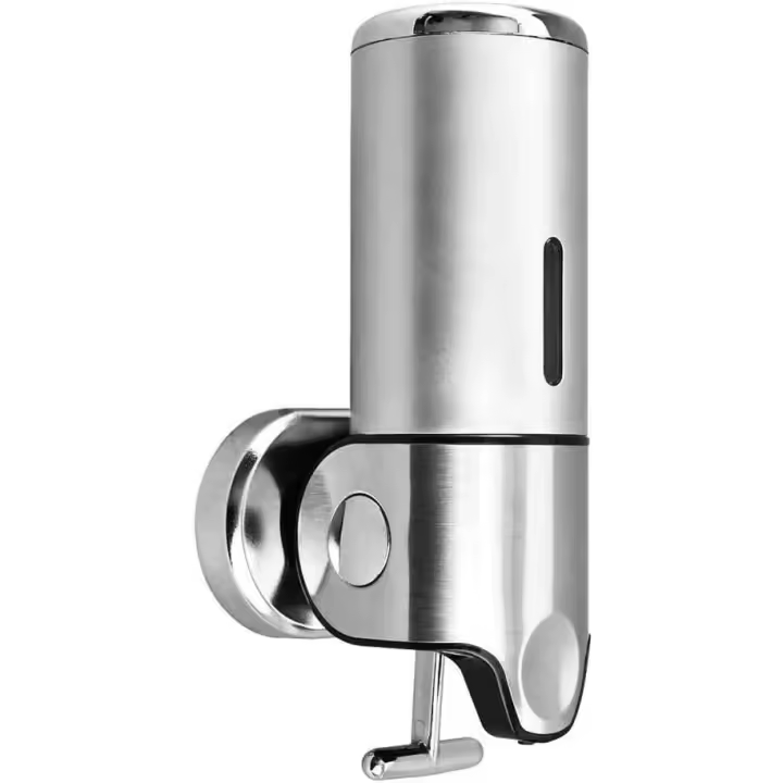 Dispensador de jabón de pared, dispensador manual de jabón líquido colgante para cocina, hotel, champú, acondicionador, gel de ducha, 500 ml, plateado, 24 x 12 cm - 1