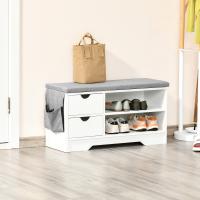 HOMCOM Banco Zapatero con Asiento 2 Estantes Bolso Cojín Extraíble y 2 Cajones Banco Recibidor Capacidad para 4 Pares de Zapatos para Entrada Pasillo Moderno 80,5x30,5x43,5 cm Blanco y Gris - details 1