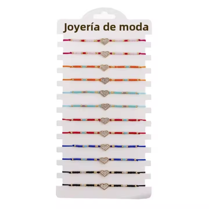 Set De 12 Pulseras De Hilo Tejido Con Encantos De Corazón De Cristal Para Mujeres Y Hombres Pulseras Bohemias Joyería Regalo - 1