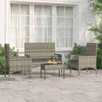 vidaXL Juego de jardín con cojines 4 piezas ratán sintético en color Negro/Negro y crema/Gris y más | acolchados duraderos para sofás de jardín terraza exterior - details 2