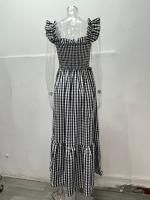 Vestido Elegante De Verano Para Mujer Con Patrón De Cuadros Y Suspensión Elástica Ajuste Suave Sin Mangas Cuello Abierto Longitud Hombro a Tobillo - details 3