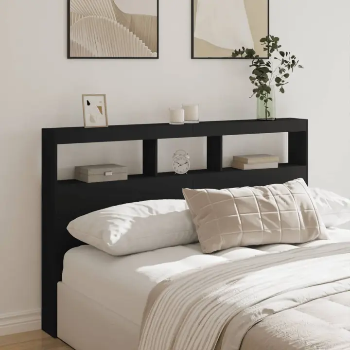 Cabecero de cama con LED negro 160x17x102 cm - 1