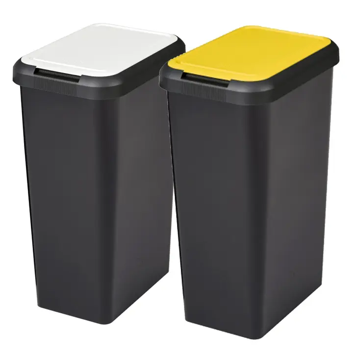 Tontarelli Set 2 Papeleras Touch&Lift 90L Negro con Tapa Amarilla/Blanca - Pack Económico - 1