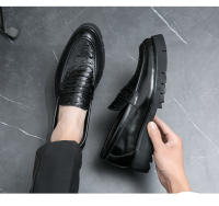 Zapatos Casuales De Cuero Para Hombres 2024 Nuevos Con Suela Gruesa Estilo Negocios Slip-On Loafers Moda Británica Zapatos Adultos No Impermeables Transpirables Talla Verdadera - details 13