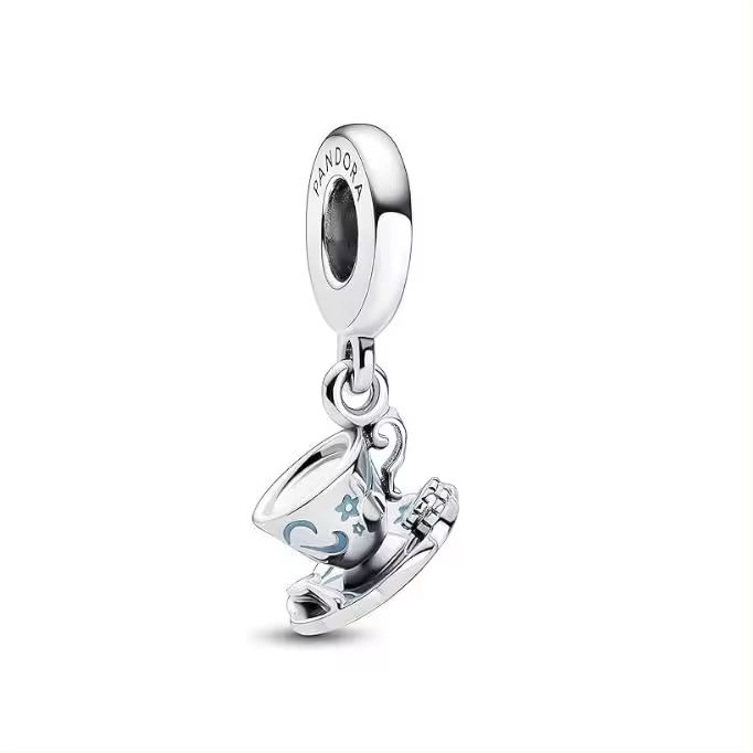 PANDORA Adorno Taza de Te de Plata de Lei con Esmalta Azul 792207 C01 Marca, Comes con el embalaje de Caja de Giunte original. - 1