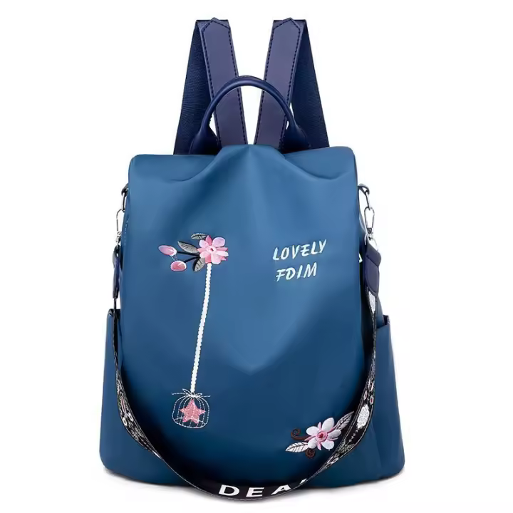 New Flower Embroidery Backpack Large Capacity Minimalist Nylon Bag (Shoulder Strap Color And Print Pattern Are Random) - 1