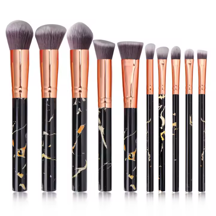 Juego de 10 brochas de maquillaje de mármol, para base, polvos, rubor, difuminado y sombras de ojos. - 1