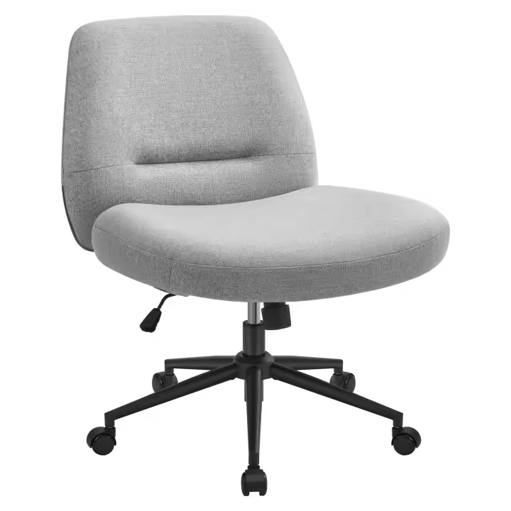 Silla de Oficina Contemporánea, Base de Estrella con Ruedas, Asiento Ancho y Cómodo, Altura Ajustable, Tela de Lino de Algodón, Silla Giratoria - 1