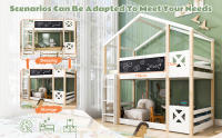Cama Infantil Casa EN EL Árbol with Escalera 90x200 cm, Cama Elevada Infantil-2x Marco de Listas-Natural & Blanco - details 6