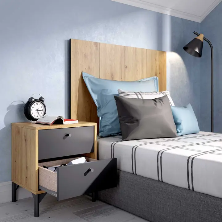 Dekit Conjunto de Dormitorio Juvenil Greta Nordic/grafito con Cabecero y Mesita de Noche - 1